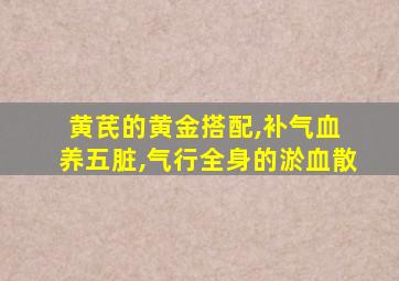 黄芪的黄金搭配,补气血 养五脏,气行全身的淤血散